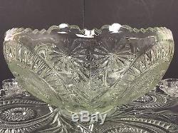 Master Punch Bowl Set US Glass Horseshoe Radiant Daisy Pinwheel Slewed 12 Cups