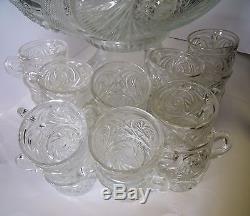 McKee Aztec by L. E. Smith PEDALSTAL PUNCH BOWL SET 24 CUPS AND LADLE