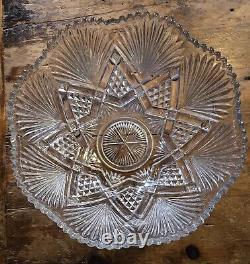 McKee Brothers Glass Champion Fan withCrossbars HUGE Punch Bowl 15 EAPG c. 1896
