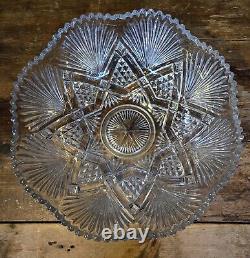 McKee Brothers Glass Champion Fan withCrossbars HUGE Punch Bowl 15 EAPG c. 1896