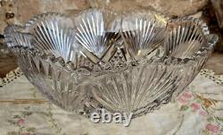 McKee Brothers Glass Champion Fan withCrossbars HUGE Punch Bowl 15 EAPG c. 1896