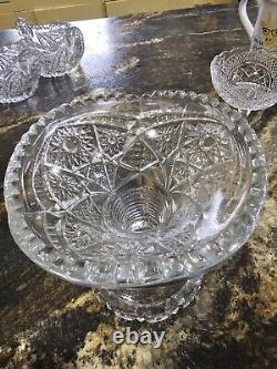 McKee Concord Punch Bowl Stand, Etched Crystal Depression Glass Base, Vintage