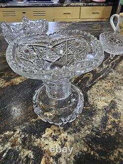 McKee Concord Punch Bowl Stand, Etched Crystal Depression Glass Base, Vintage