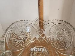 McKee Glass Aztec Pinwheel Pattern Punch Bowl with 10 Punch Cups