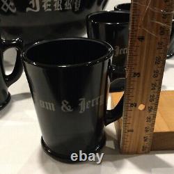 McKee Glass Black Tom and Jerry Punch Bowl and 12 Mugs