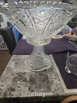 McKee Glass Concord Clear Glass Pedestal Punch Bowl Set 5 Cups, Stand, & Ladel