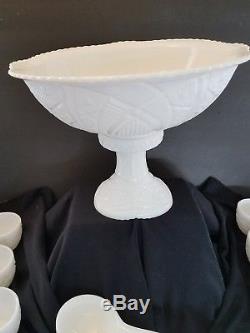 McKee Milk Glass Pedestal Punch Bowl Set Concord Early American Vintage