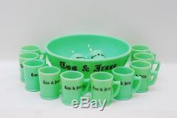 McKee Tom & Jerry JADEITE Punch Bowl & 12 Punch Cups VERY RARE