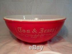 McKee Tom & Jerry Punch Bowl 6 Mugs Milk Glass Set RARE Red