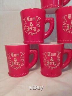 McKee Tom & Jerry Punch Bowl 6 Mugs Milk Glass Set RARE Red