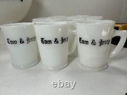 Mckee Tom Jerry Glass Holiday Punch Bowl Set 10 Mugs Black White Egg Nog