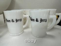 Mckee Tom Jerry Glass Holiday Punch Bowl Set 10 Mugs Black White Egg Nog