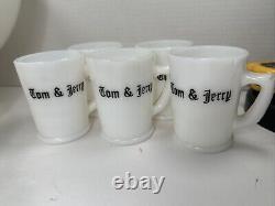 Mckee Tom Jerry Glass Holiday Punch Bowl Set 10 Mugs Black White Egg Nog