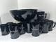 Mckee Tom Jerry Glass Holiday Punch Bowl Set 15 Mugs Black Halloween