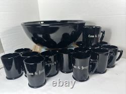 Mckee Tom Jerry Glass Holiday Punch Bowl Set 15 Mugs Black Halloween