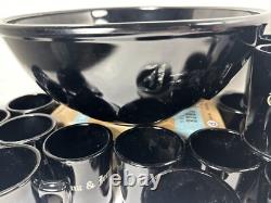 Mckee Tom Jerry Glass Holiday Punch Bowl Set 15 Mugs Black Halloween