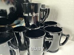 Mckee Tom Jerry Glass Holiday Punch Bowl Set 15 Mugs Black Halloween