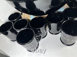 Mckee Tom Jerry Glass Holiday Punch Bowl Set 15 Mugs Black Halloween