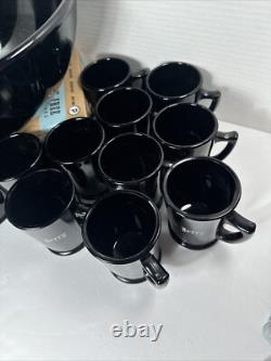 Mckee Tom Jerry Glass Holiday Punch Bowl Set 15 Mugs Black Halloween