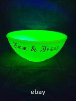 Mckee Uranium Glass Tom & Jerry Punch Bowl Set With 6 Mugs, Black Letters. Nice