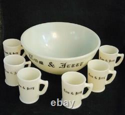 Mckee Uranium Glass Tom & Jerry Punch Bowl Set With 6 Mugs, Black Letters. Nice