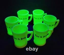 Mckee Uranium Glass Tom & Jerry Punch Bowl Set With 6 Mugs, Black Letters. Nice