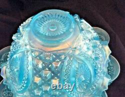 Memphis Northwood ICE BLUE Carnival Glass PUNCH Bowl 9 piece Set