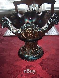 Memphis Northwood Purple Two Piece Punch Carnival Glass Bowl As Found Beauty