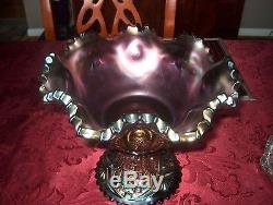 Memphis Northwood Purple Two Piece Punch Carnival Glass Bowl As Found Beauty