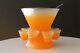 Mid Century 50's Federal Glass Norse Pattern Complete Punch Ensemble ORANGE
