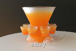 Mid Century 50's Federal Glass Norse Pattern Complete Punch Ensemble ORANGE