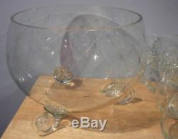 Mid Century Atomic Stars Crystal Punch Bowl Set 23 Punch Cups & Punch Ladle