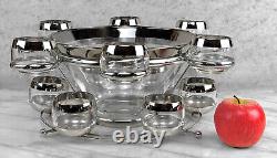 Mid-Century Chrome Lined Punch Bowl & Glasses Serving Set