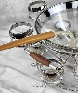 Mid-Century Chrome Lined Punch Bowl & Glasses Serving Set