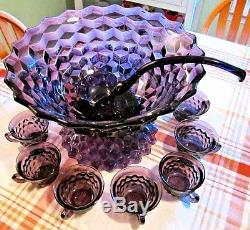 Mid Century Fostoria American True Purple Crystal Punch Bowl Cup Set Glass Ladle