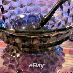 Mid Century Fostoria American True Purple Crystal Punch Bowl Cup Set Glass Ladle