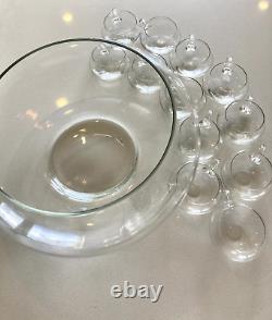 Mid-Century Krosno Glass Punch Bowl with 12 glasses