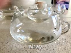 Mid-Century Krosno Glass Punch Bowl with 12 glasses