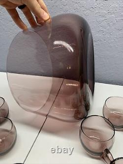 Mid Century Modern Glass Amethyst Purple Punch Bowl Set With Rare Matching Ladle