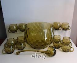Mid Century Modern Murano Green Glass Punch Bowl Set 14 pcs