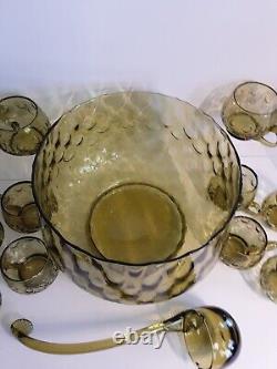 Mid Century Modern Murano Green Glass Punch Bowl Set 14 pcs