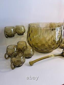 Mid Century Modern Murano Green Glass Punch Bowl Set 14 pcs