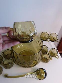 Mid Century Modern Murano Green Glass Punch Bowl Set 14 pcs