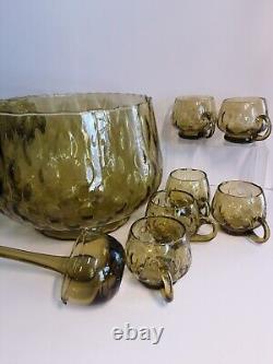 Mid Century Modern Murano Green Glass Punch Bowl Set 14 pcs