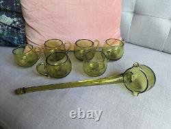 Mid Century Modern Murano Olive Green punch cups ladle