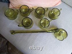 Mid Century Modern Murano Olive Green punch cups ladle