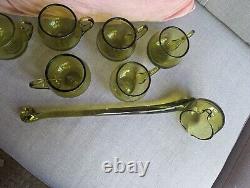 Mid Century Modern Murano Olive Green punch cups ladle