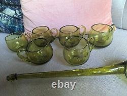 Mid Century Modern Murano Olive Green punch cups ladle