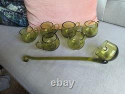 Mid Century Modern Murano Olive Green punch cups ladle