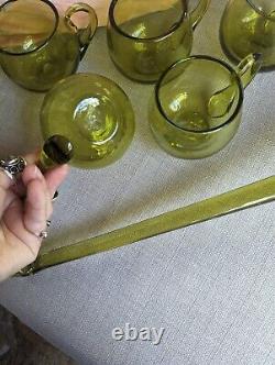 Mid Century Modern Murano Olive Green punch cups ladle